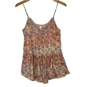 Free People Floral Tank Top - Orange and Cream